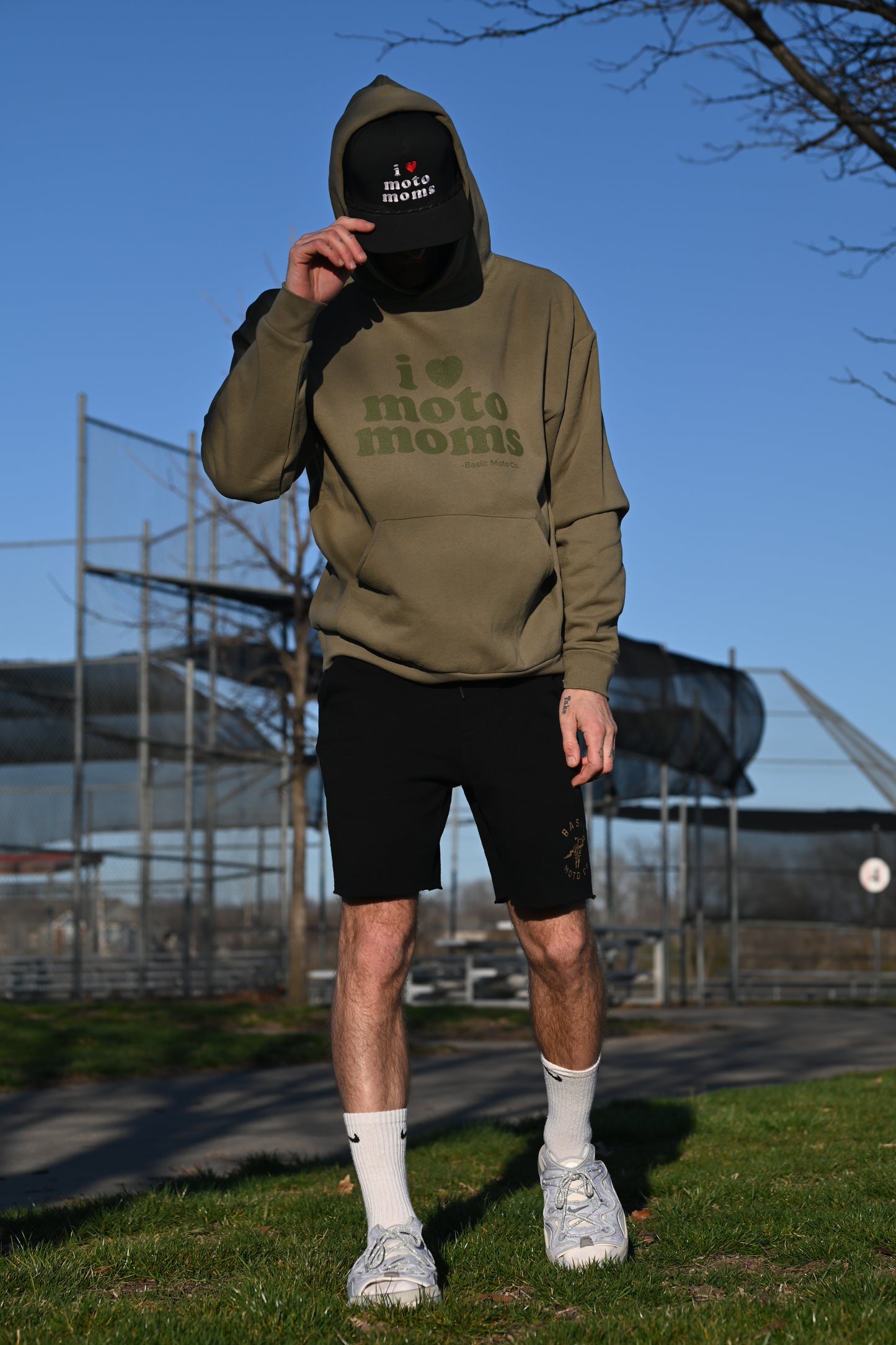 I Heart Moto Moms Hoodie - Olive Green