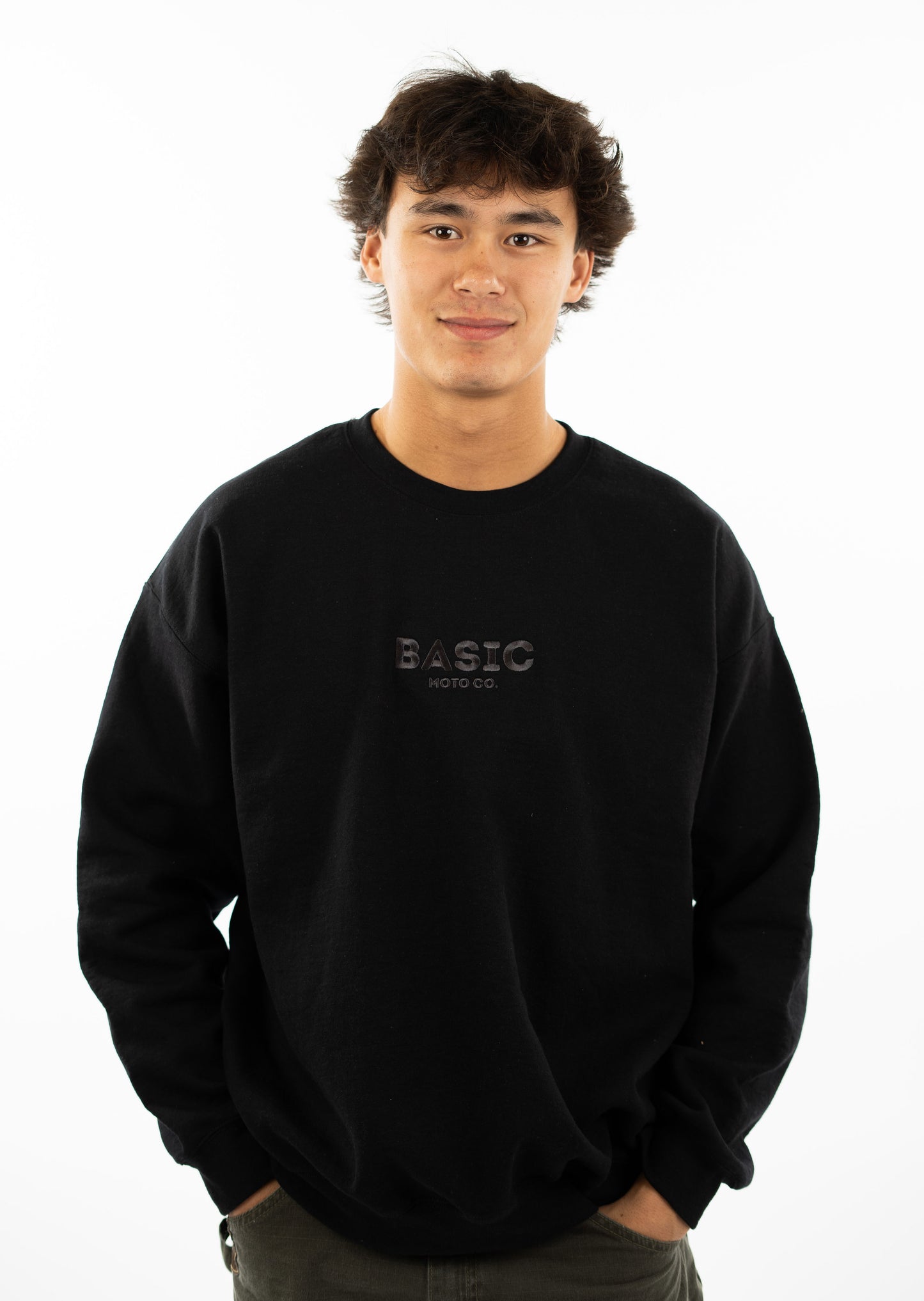 Basic Moto Co. Embroidered Crewneck - Black on Black