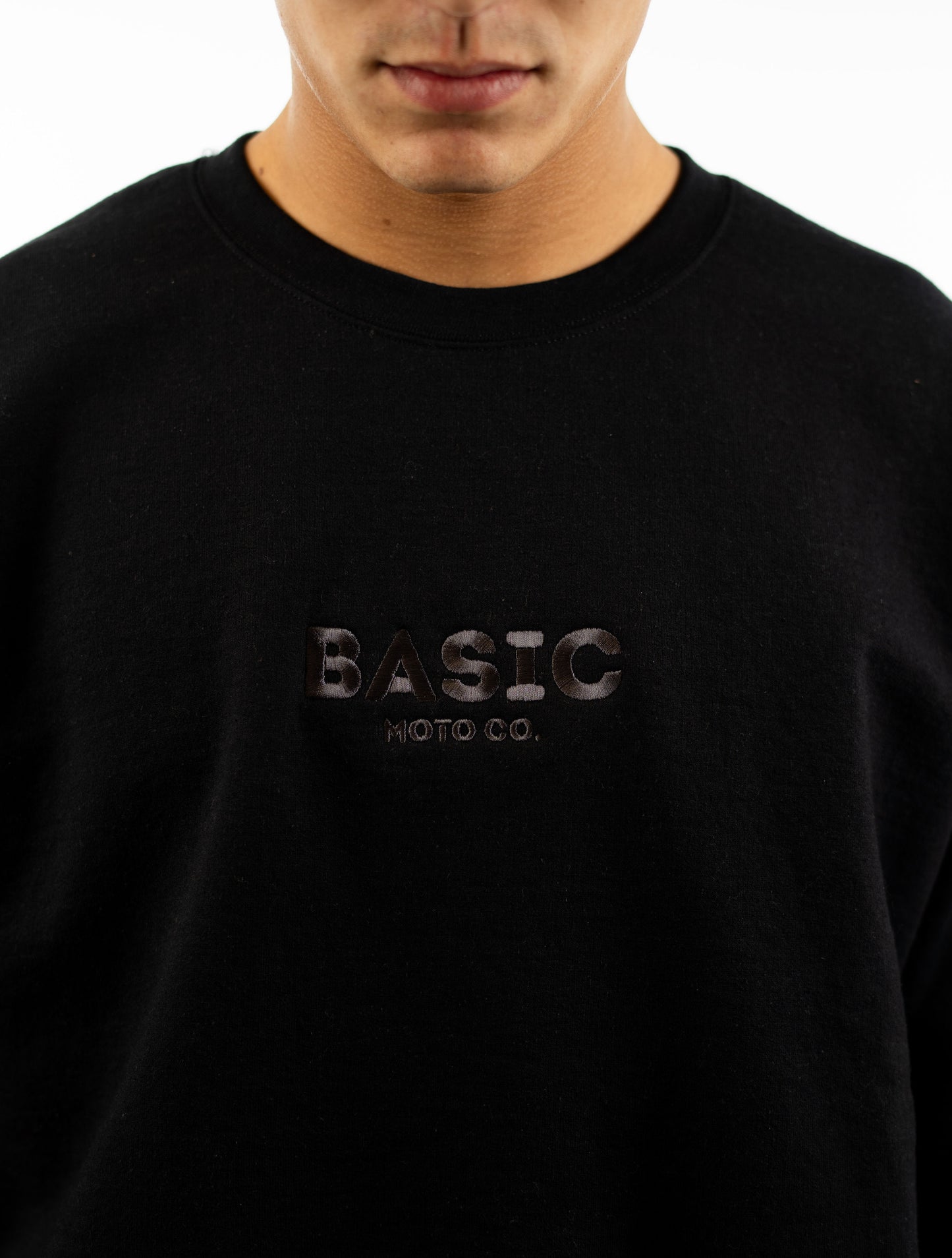 Basic Moto Co. Embroidered Crewneck - Black on Black