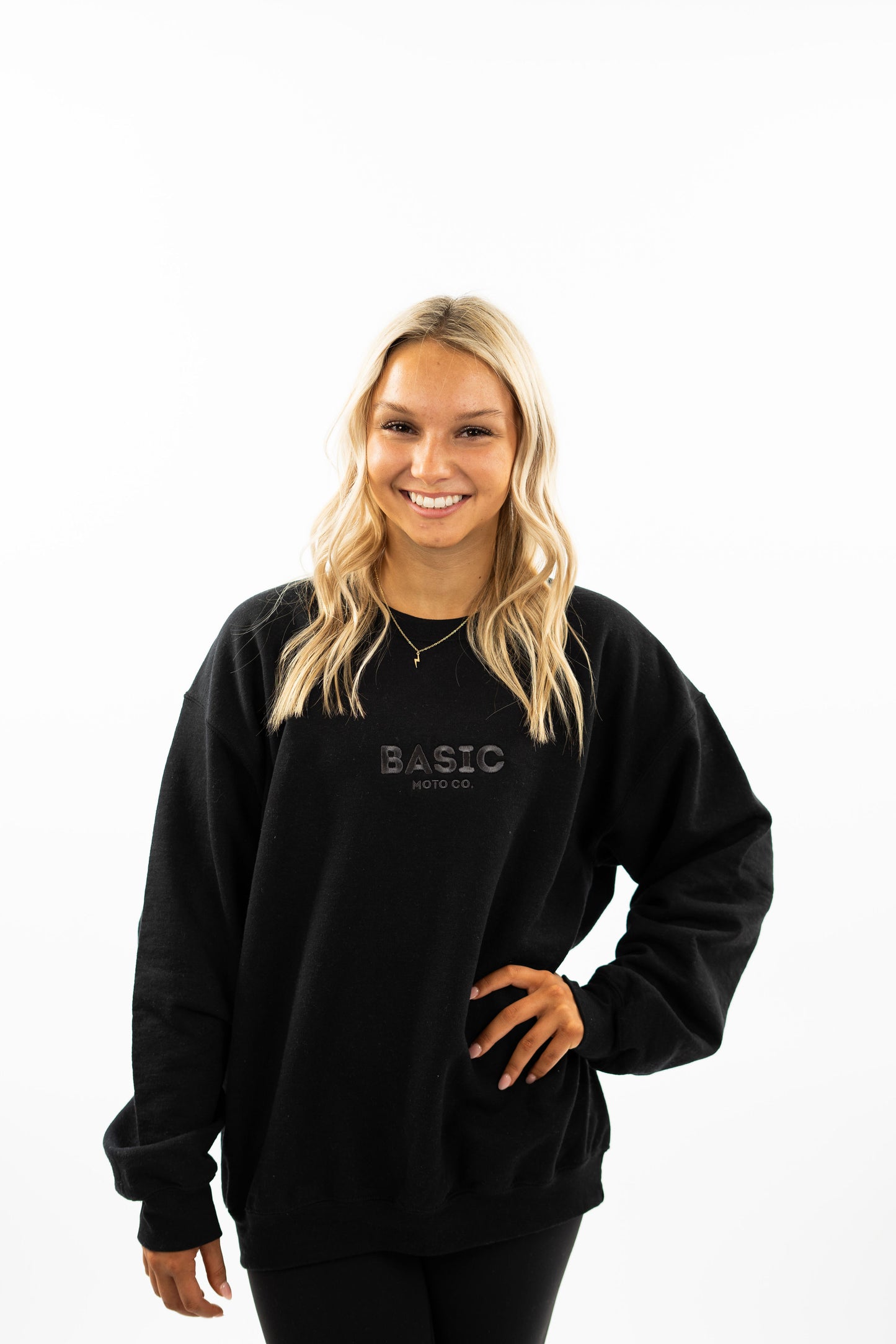 Basic Moto Co. Embroidered Crewneck - Black on Black