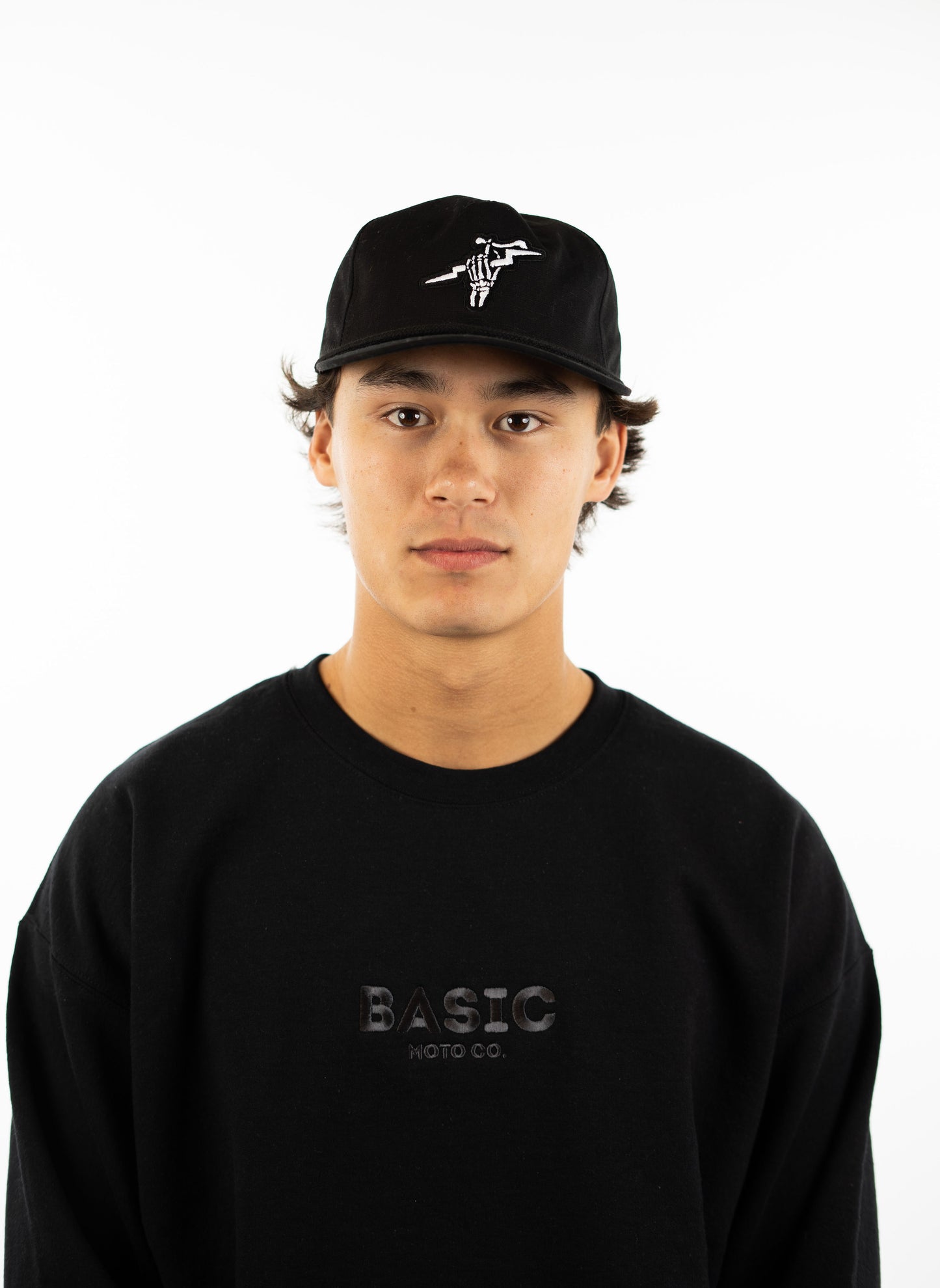 Basic Moto Co. Embroidered Crewneck - Black on Black