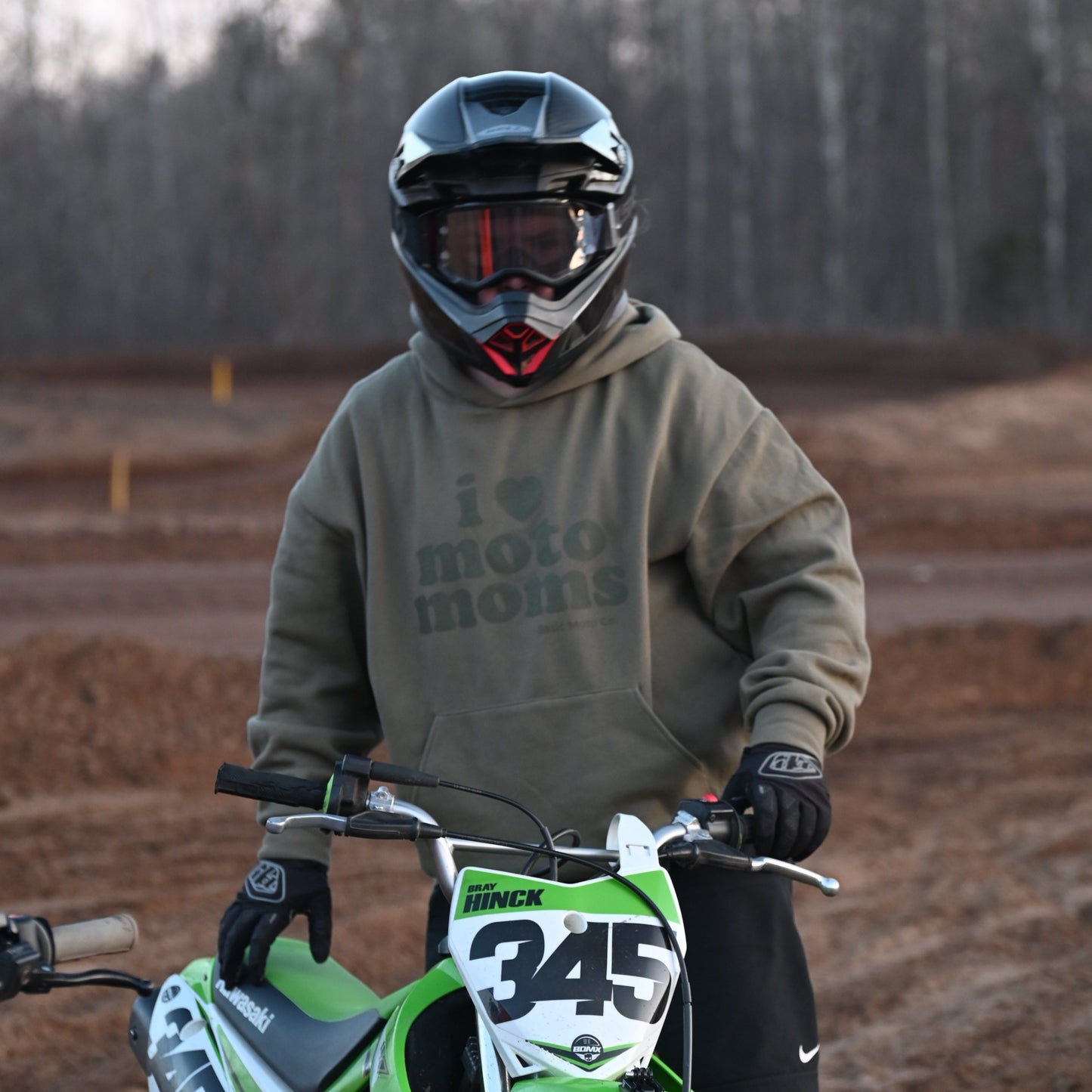 I Heart Moto Moms Hoodie - Olive Green