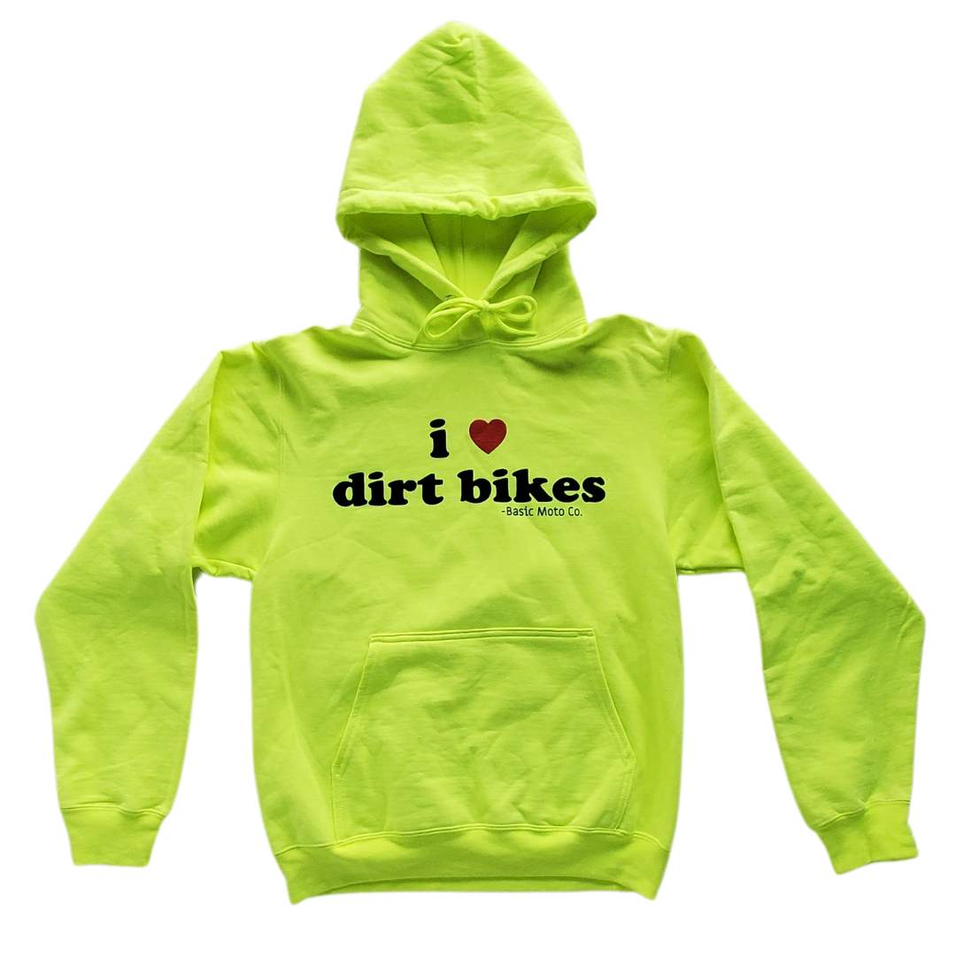 I Heart Dirt Bikes Hoodie - Safety Yellow