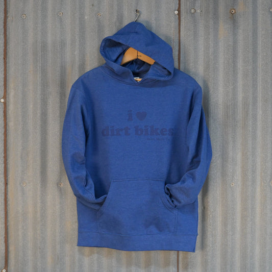 Youth I Heart Dirt Bikes - Hooded Sweatshirt - Cobalt Blue