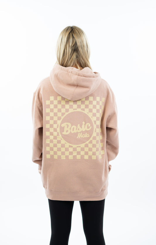 Basic Moto Checkers Heavy Weight Hoodie - Dusty Pink