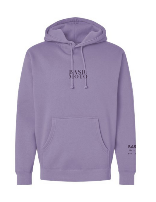 Basic Moto - Embroidered Heavyweight Hooded Sweatshirt - Plum